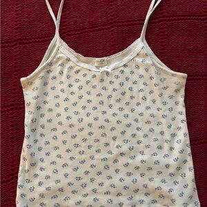 Brandy Melville Cream Pointella Floral Tank Top